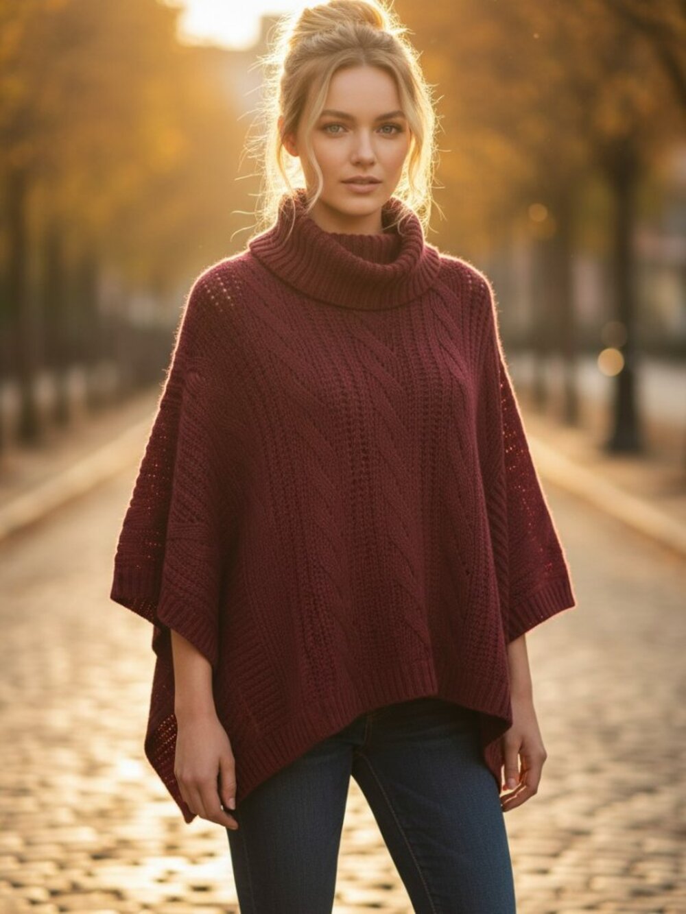 Anthropologie Moth Seldovia Pullover Poncho Sweater Wine Burgundy - Size Small